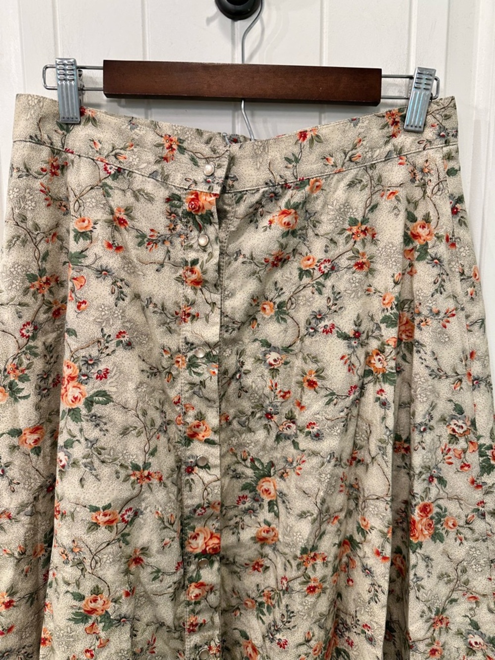Vintage Lauren Ralph Lauren Floral Pearl Snap Midi Skirt Cotton Sz 10 Western - Picture 3 of 6